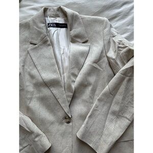 NWT Zara Linen Cream Blazer Classic Tailored Suit Jacket